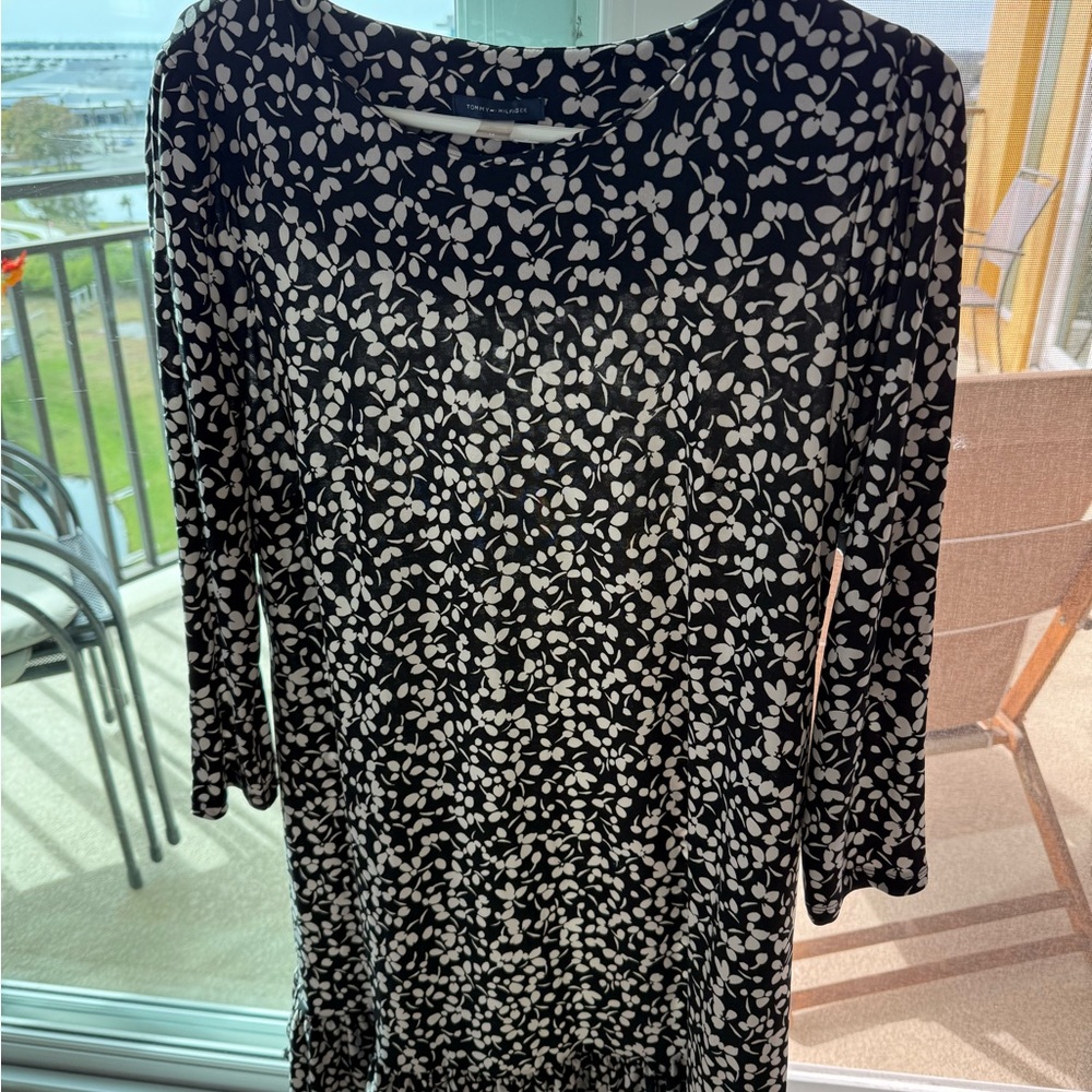Tommy Hilfiger Black and White Floral Long Sleeve Dress